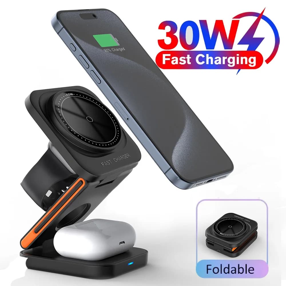 30W 3-in-1 Magnetic Foldable Wireless Charging Station