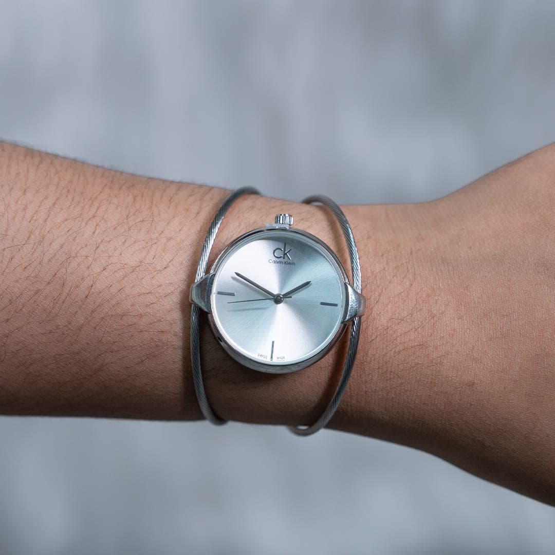 Elegant Calvin Klein Minimalist Silver Bangle Watch
